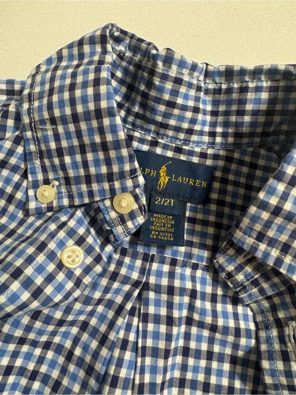 Ralph Lauren Blue and White Check Button-Down Shirt for Kids